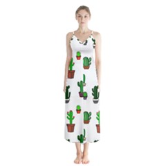 Cactus Plants Background Pattern Seamless Button Up Chiffon Maxi Dress