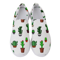 Cactus Plants Background Pattern Seamless Women s Slip On Sneakers