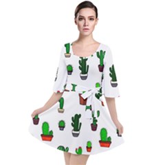 Cactus Plants Background Pattern Seamless Velour Kimono Dress