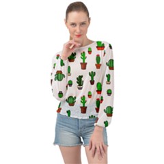 Cactus Plants Background Pattern Seamless Banded Bottom Chiffon Top