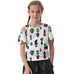 Cactus Plants Background Pattern Seamless Kids  Butterfly Cutout T-shirt by Maspions