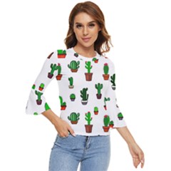 Cactus Plants Background Pattern Seamless Bell Sleeve Top