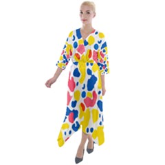 Colored Blots Painting Abstract Art Expression Creation Color Palette Paints Smears Experiments Mode Quarter Sleeve Wrap Front Maxi Dress