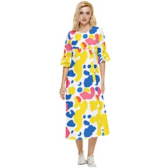 Colored Blots Painting Abstract Art Expression Creation Color Palette Paints Smears Experiments Mode Double Cuff Midi Dress