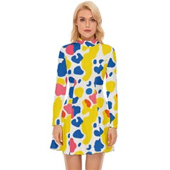 Colored Blots Painting Abstract Art Expression Creation Color Palette Paints Smears Experiments Mode Long Sleeve Velour Longline Dress