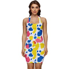 Colored Blots Painting Abstract Art Expression Creation Color Palette Paints Smears Experiments Mode Sleeveless Wide Square Neckline Ruched Bodycon Dress