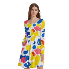 Colored Blots Painting Abstract Art Expression Creation Color Palette Paints Smears Experiments Mode Long Sleeve Knee Length Skater Dress With Pockets