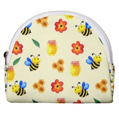 Seamless Honey Bee Texture Flowers Nature Leaves Honeycomb Hive Beekeeping Watercolor Pattern Horseshoe Style Canvas Pouch