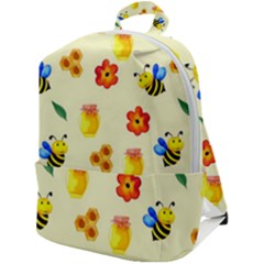 Seamless Honey Bee Texture Flowers Nature Leaves Honeycomb Hive Beekeeping Watercolor Pattern Zip Up Backpack by Maspions