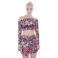 Flowers Floral Pattern Digital Texture Beautiful Off Shoulder Top With Mini Skirt Set by Maspions