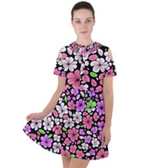 Flowers Floral Pattern Digital Texture Beautiful Short Sleeve Shoulder Cut Out Dress 