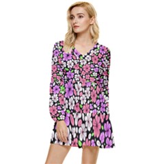 Flowers Floral Pattern Digital Texture Beautiful Tiered Long Sleeve Mini Dress