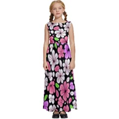 Flowers Floral Pattern Digital Texture Beautiful Kids  Satin Sleeveless Maxi Dress by Maspions