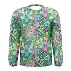 Fairies Fantasy Background Wallpaper Design Flowers Nature Colorful Men s Long Sleeve T-shirt