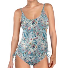 Floral Background Wallpaper Flowers Bouquet Leaves Herbarium Seamless Flora Bloom Tankini Set