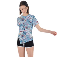 Floral Background Wallpaper Flowers Bouquet Leaves Herbarium Seamless Flora Bloom Asymmetrical Short Sleeve Sports T-shirt