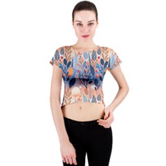 Seasons Foliage Branches Berries Seamless Background Texture Nature Crew Neck Crop Top