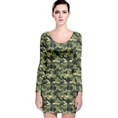 Camouflage Pattern Long Sleeve Velvet Bodycon Dress
