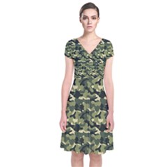 Camouflage Pattern Short Sleeve Front Wrap Dress by goljakoff