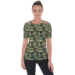 Camouflage Pattern Shoulder Cut Out Short Sleeve Top