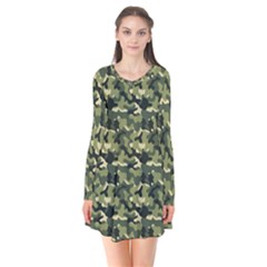Camouflage Pattern Long Sleeve V-neck Flare Dress
