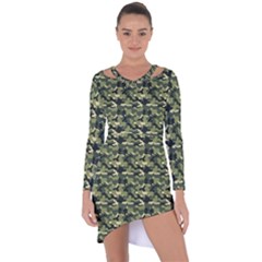 Camouflage Pattern Asymmetric Cut-out Shift Dress