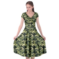 Camouflage Pattern Cap Sleeve Wrap Front Dress