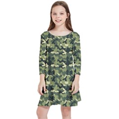 Camouflage Pattern Kids  Quarter Sleeve Skater Dress