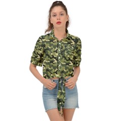 Camouflage Pattern Tie Front Shirt 