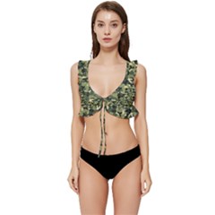 Camouflage Pattern Low Cut Ruffle Edge Bikini Top
