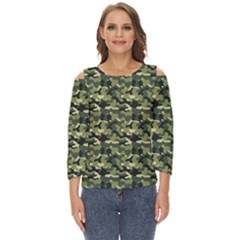 Camouflage Pattern Cut Out Wide Sleeve Top