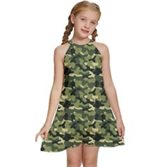 Camouflage Pattern Kids  Halter Collar Waist Tie Chiffon Dress