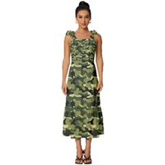 Camouflage Pattern Tie-strap Tiered Midi Chiffon Dress