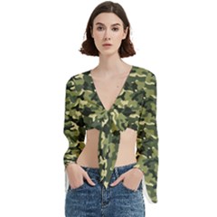 Camouflage Pattern Trumpet Sleeve Cropped Top