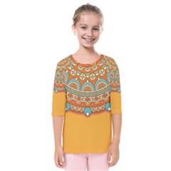 Mandala Orange Kids  Quarter Sleeve Raglan T-shirt