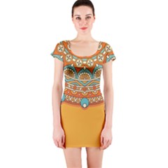 Mandala Orange Short Sleeve Bodycon Dress