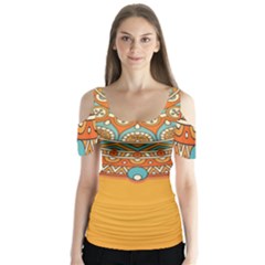 Mandala Orange Butterfly Sleeve Cutout T-shirt 