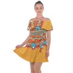 Mandala Orange Off Shoulder Velour Dress