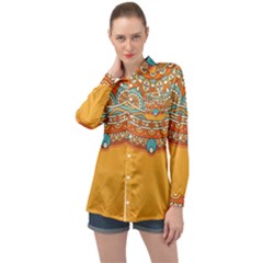 Mandala Orange Long Sleeve Satin Shirt