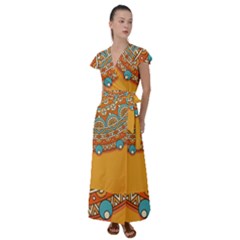 Mandala Orange Flutter Sleeve Maxi Dress by goljakoff