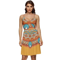 Mandala Orange V-neck Pocket Summer Dress 
