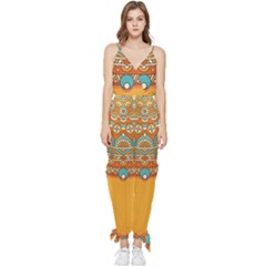 Mandala Orange Sleeveless Tie Ankle Chiffon Jumpsuit