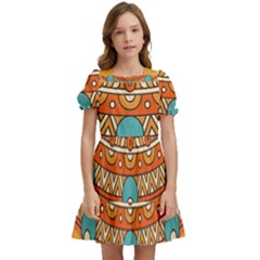 Mandala Orange Kids  Puff Sleeved Dress