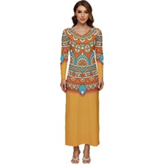 Mandala Orange Long Sleeve Longline Maxi Dress