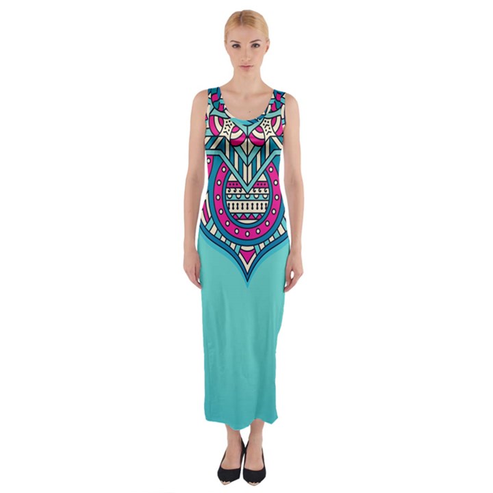 Mandala blue Fitted Maxi Dress