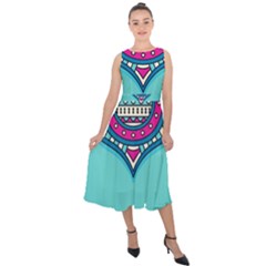 Mandala Blue Midi Tie-back Chiffon Dress