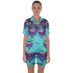Mandala Blue Satin Short Sleeve Pajamas Set by goljakoff