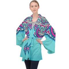 Mandala Blue Long Sleeve Velvet Kimono 