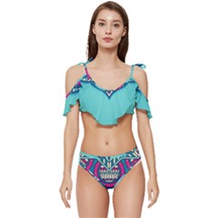 Mandala Blue Ruffle Edge Tie Up Bikini Set	