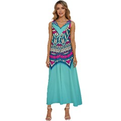 Mandala Blue V-neck Sleeveless Loose Fit Overalls